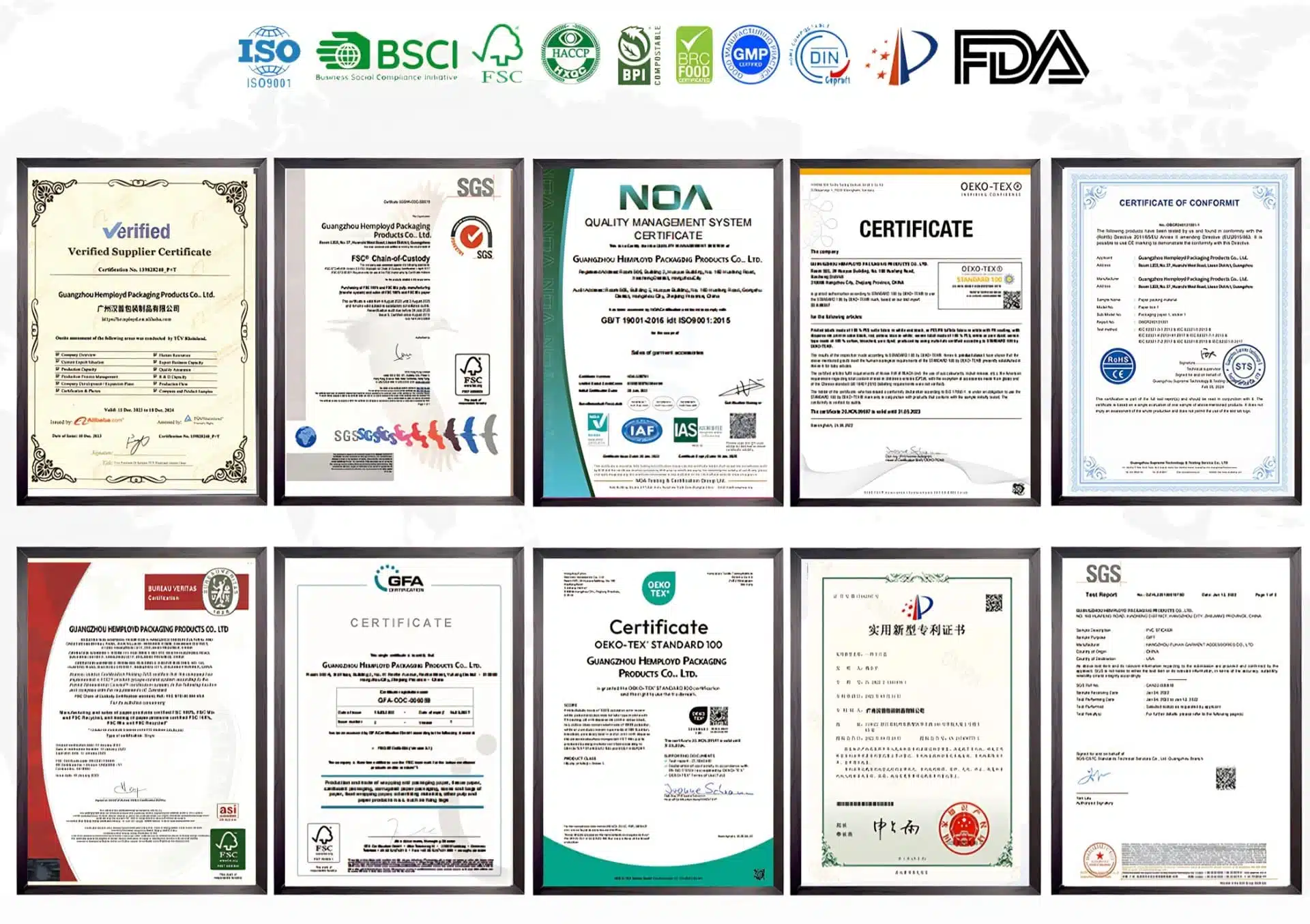 Hemployd Cannabis Packaging ISO FSC SGS ASTM PPPA Certifications
