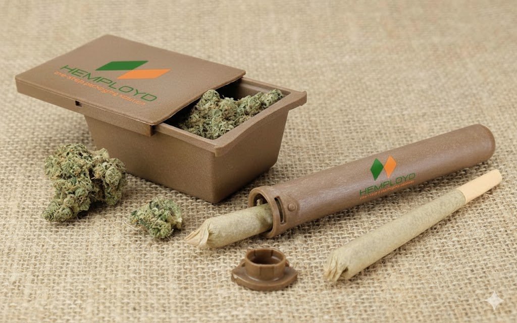Eco-friendly cannabis packaging with pre-roll tube and storage container