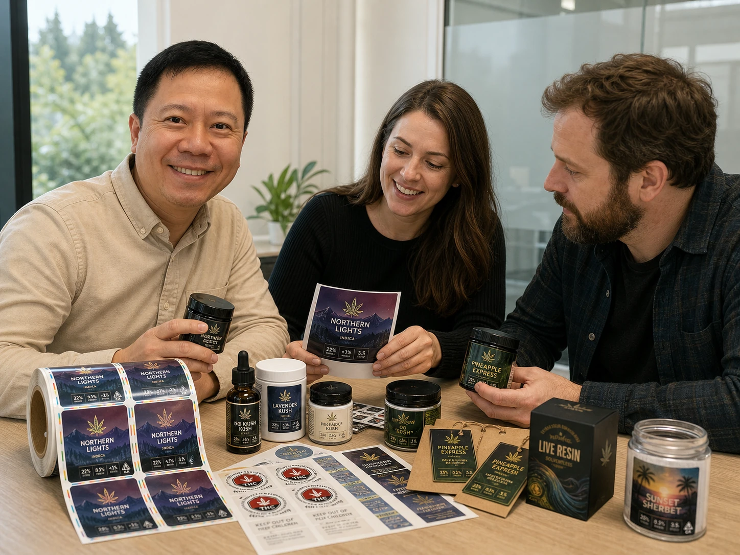 Client reviewing packaging samples