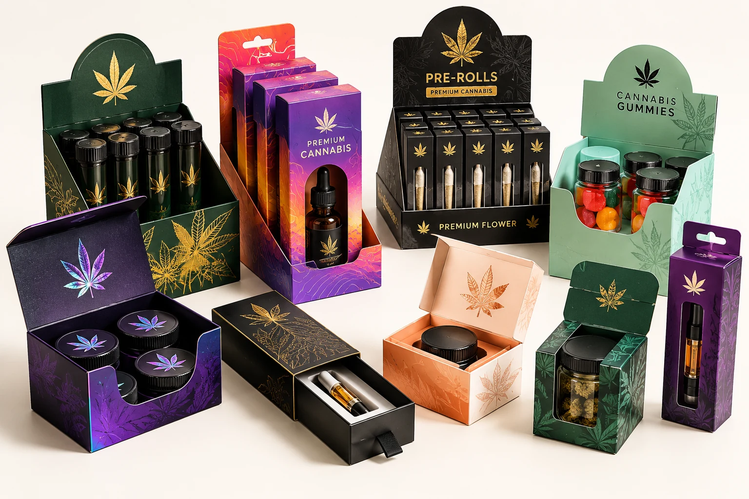 Custom Cannabis Die Cut Display Boxes Retail