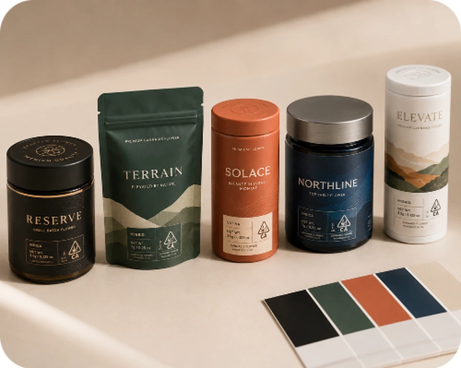 Custom printed cannabis packaging finishes and colors
