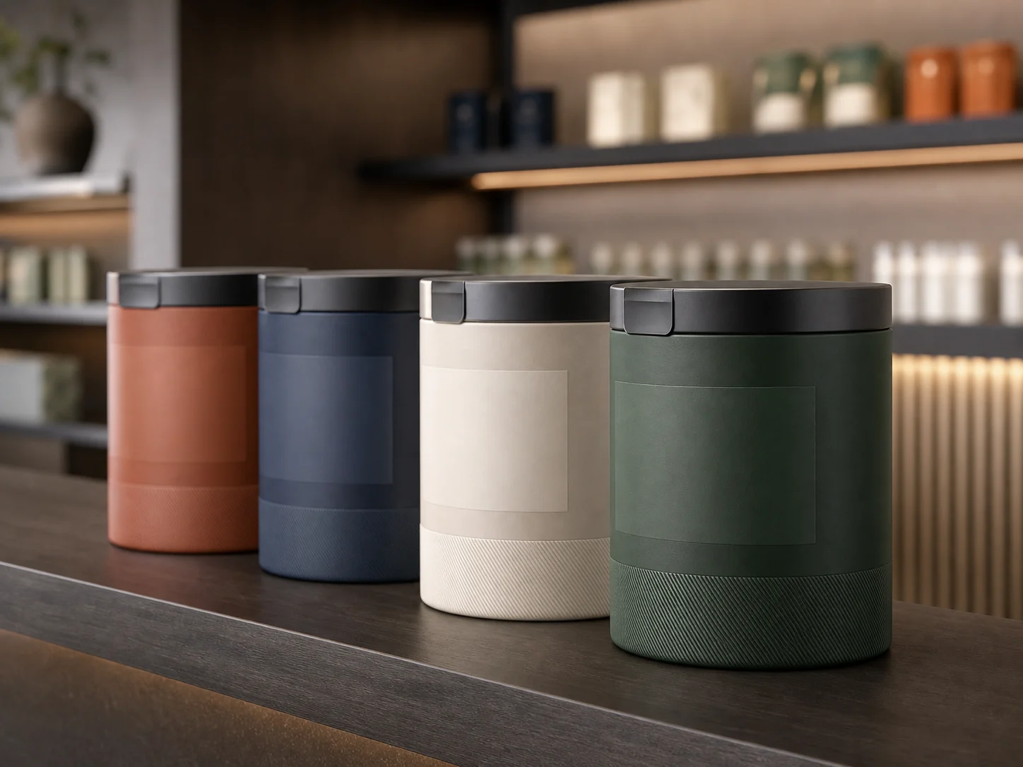 Pop top containers on shelf