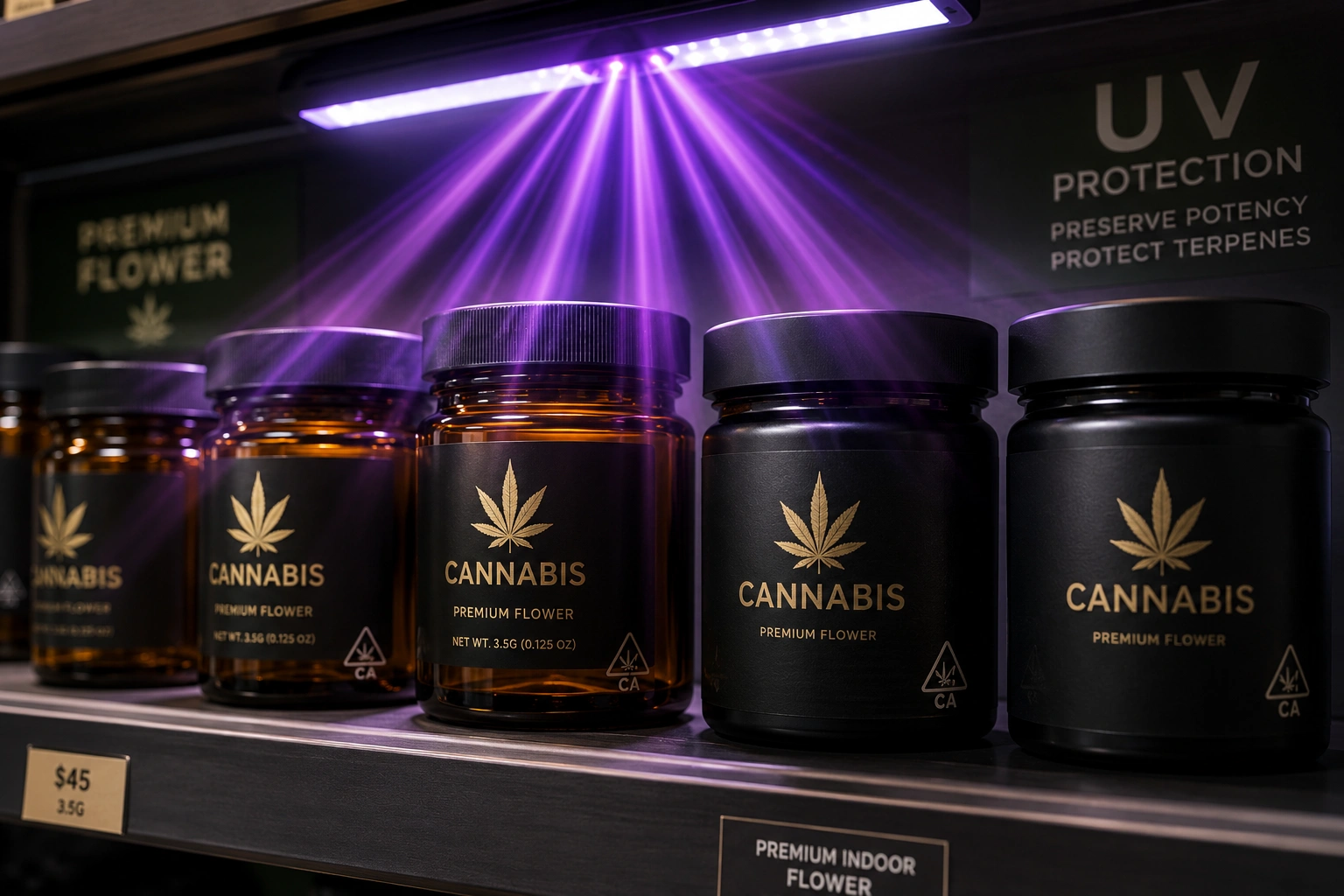 UV-blocking amber glass jar cannabis terpene preservation